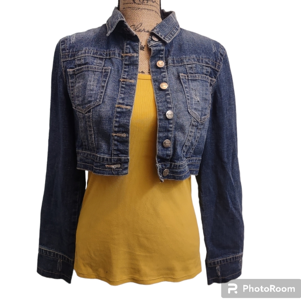 Embroidered Spacegirls Denim Cropped Jacket Size Medium
